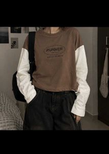 Brown &amp; White Colorblock Long Sleeve sweatshirt