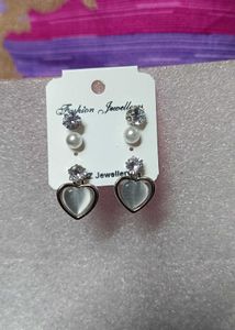 Chic Heart &amp; Pearl Earring Set