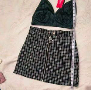 Checkered Mini Skirt with leather top set