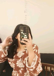 Brown Floral Print Kurta