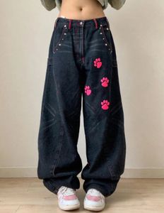 Y2K Baggy Jeans with Pink Paw Prints