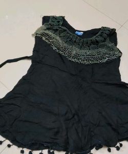 Elegant Black Kurta with Lace Neckline
