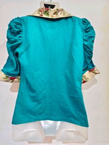 Teal Floral Trim Blazer