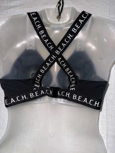Black Bikini Top with Logo Band