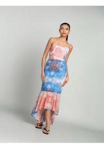 Tie-Dye Print Maxi Dress with Ruffle Hem