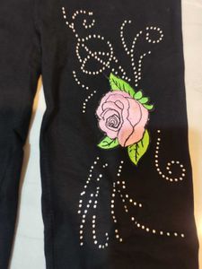 Black Pants with Rose Embellishment
