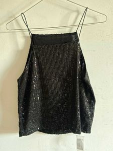 Sparkly Black Sequin Crop Top