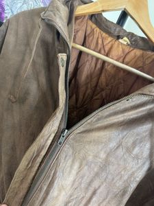 Brown Leather Bomber Jacket