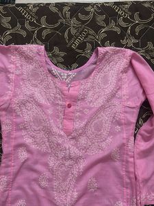 Pink chikankari kurta with white plazo