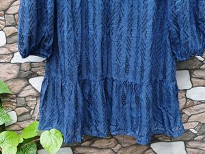 Blue Textured V-Neck Dress