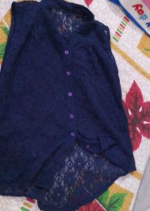 Navy Blue Lace Button-Up Tunic