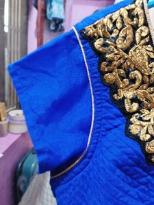 Elegant Blue &amp; Gold Anarkali Dress