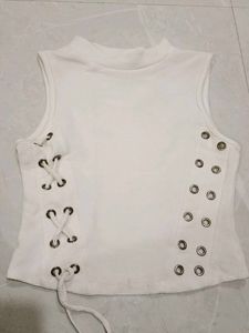 Chic White Sleeveless Lace-Up Top