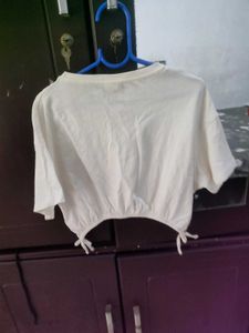 Cream Cropped Tie-Up Top