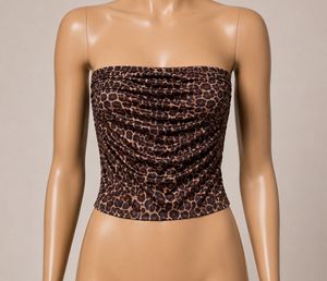 Leopard Print Strapless Ruched Top
