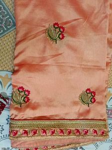 Elegant Peach Embroidered Saree