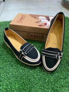 Stylish Black Loafers with Cream Trim all sizes av