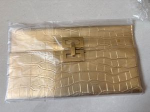 Gold Croc Embossed Clutch Bag