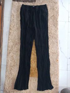bershka linen Flowy Black Wide-Leg Pants