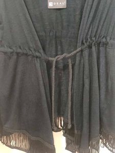 Black Open Front Cardigan with Tassels