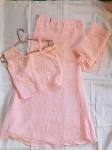 Peach Embroidered Ethnic Skirt aari worked