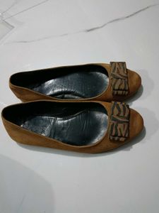 Brown Ballet Flats with Zebra Bow