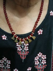 Elegant MaroonRed Beaded Necklace+Earrings Set