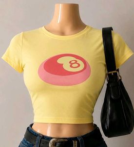 💛 Y2K Yellow Baby Tee 8 Ball Graphic Print 🎱✨