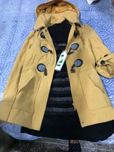 Stylish Yellow Hooded Coat dress facewash free
