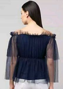 Party Wear Top In Navy Blue Colour
