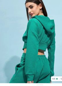 WINTER WEAR Green Textured Cropped Hoodie only