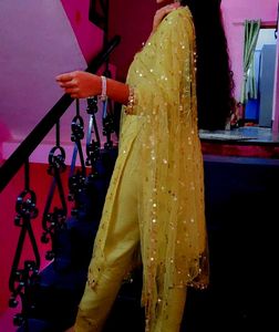 Elegant Yellow sequence kurta set with dupatta