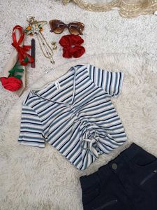 Striped Ruched V-Neck Top