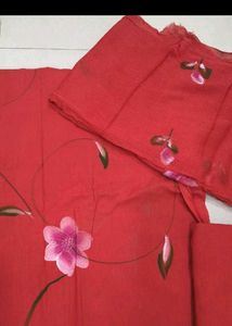 Red Floral Print Dress Material