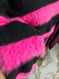 Striped Fur Trimmed Knit Sweater