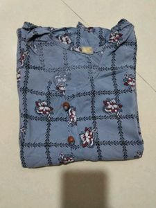 Stylish Blue Checked Button-Up Dress