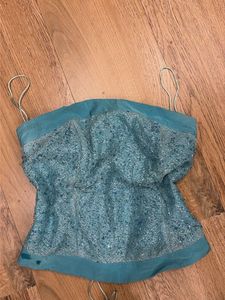 Teal Beaded Tube Top corset