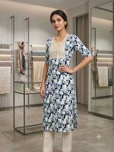 Blue & White Abstract Print Kurti