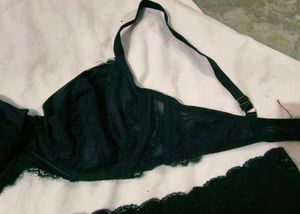 Black Lace Trimmed Bra and Panty Set