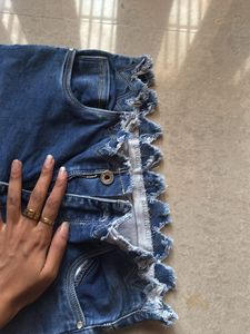 Flared Denim Jeans with Lace Trim