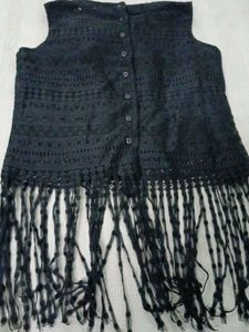 Black Lace Fringe Top