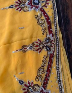 Mustard Yellow Embroidered Saree With Blouse