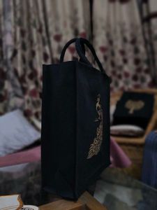 BEAUTIFUL (Peacock) CANVAS BLACK TOTE/GIFTING BAG