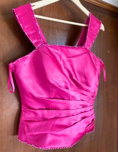 Vibrant Pink Beaded Corset Top