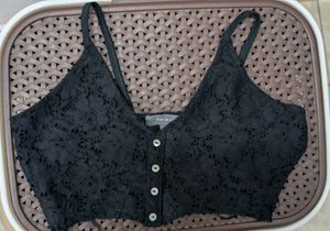 Black Lace Bralette/Crop Top with Button Detail