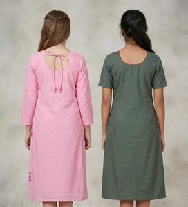 COMBO Chic Pink &amp; slate grey Kurtas - pack of 2