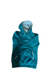 Women Sea Green Hoodie With Printed Cap