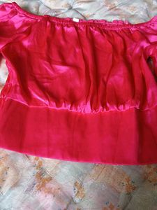 Off-Shoulder Pink Satin Top
