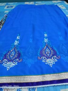 Blue Embroidery daily wear saree