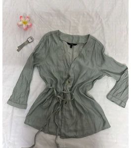 Elegant Green V-Neck Tie-Waist Top